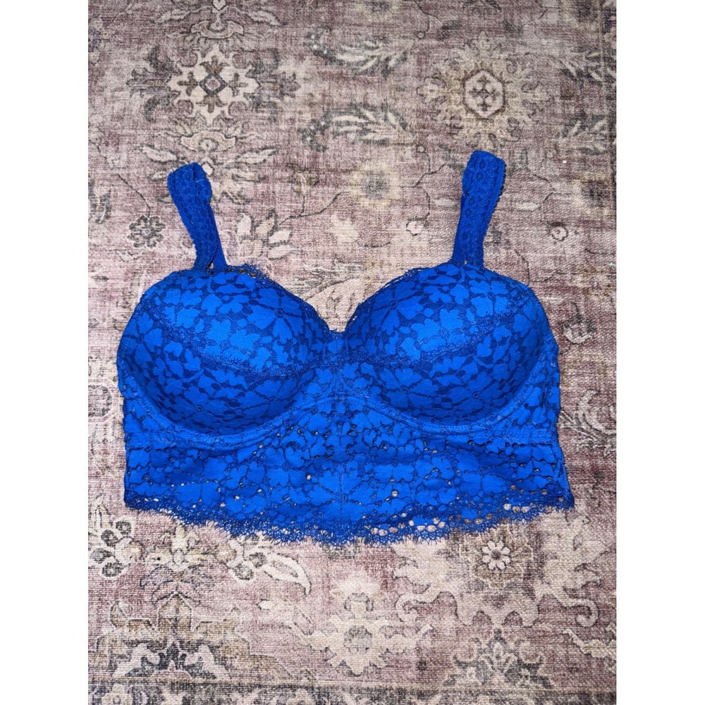 Victoria's Secret PINK Royal Blue Lace Longline Padded Underwire Bralette Size M